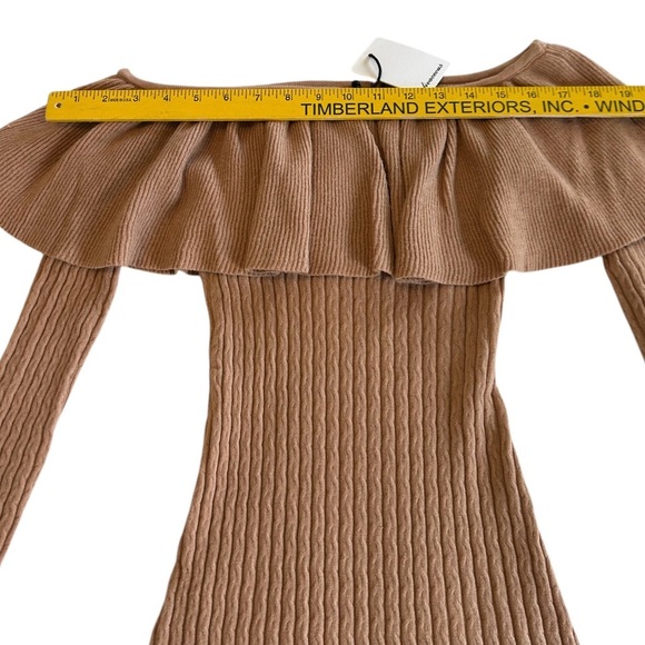 NWT Olivaceous Long Sleeve Bodycon Off Shoulder Sweater Dress Tan Small Cashmere - Picture 8 of 11